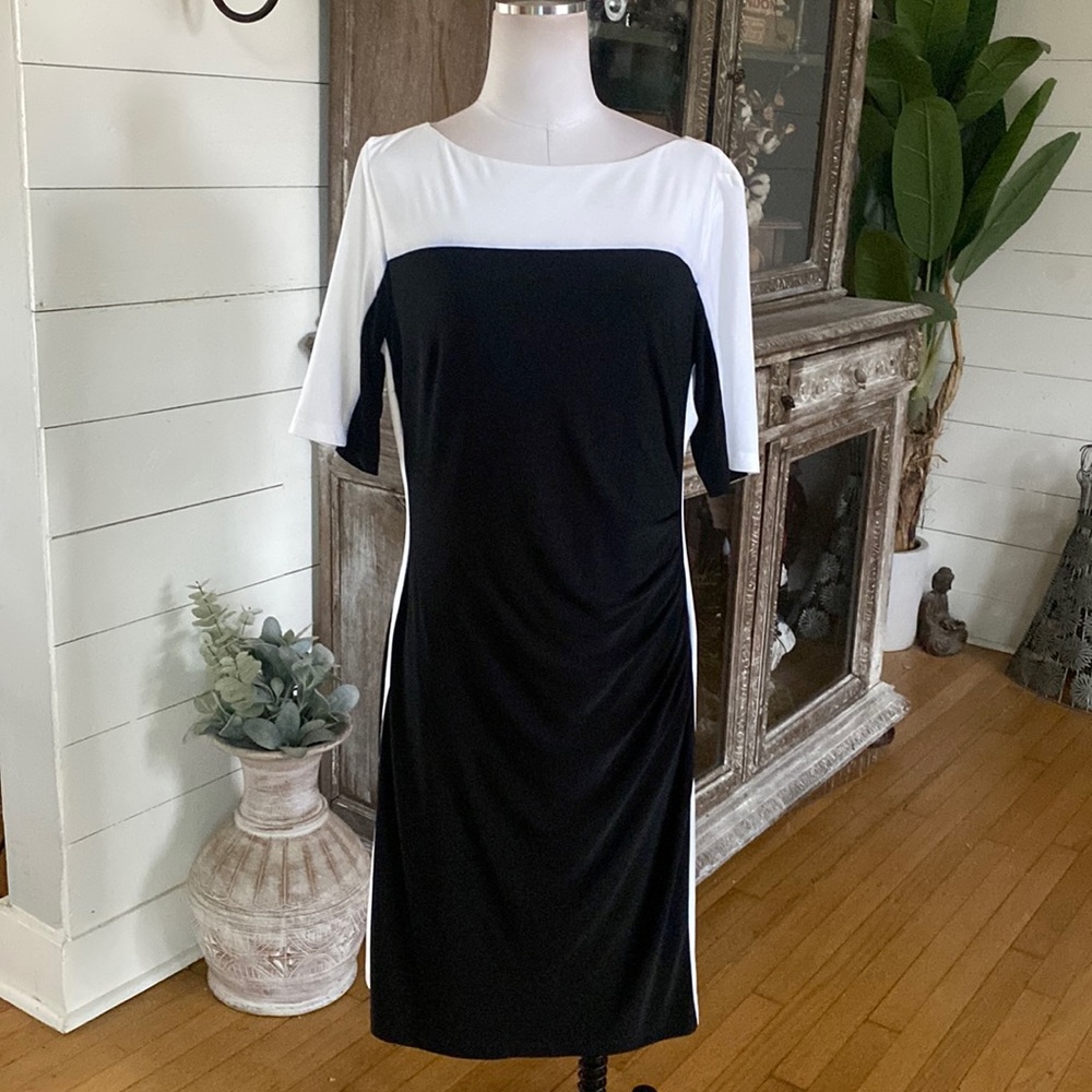 LAUREN Ralph Lauren BLACK AND WHITE 3/4 SLEEVE DRESS PLUS 16 NEW
